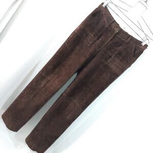 Brown Straight-Leg Suede Pants
